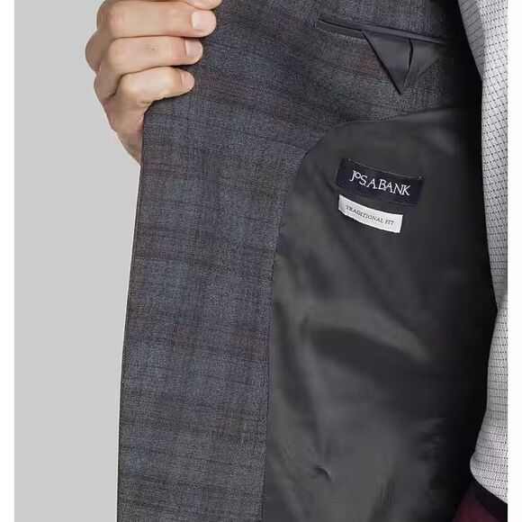 Jos A‎ BANK Windowpane Sportcoat Blazer Jacket Size 44R Grey Plaid D070405 16WC - Picture 6 of 9